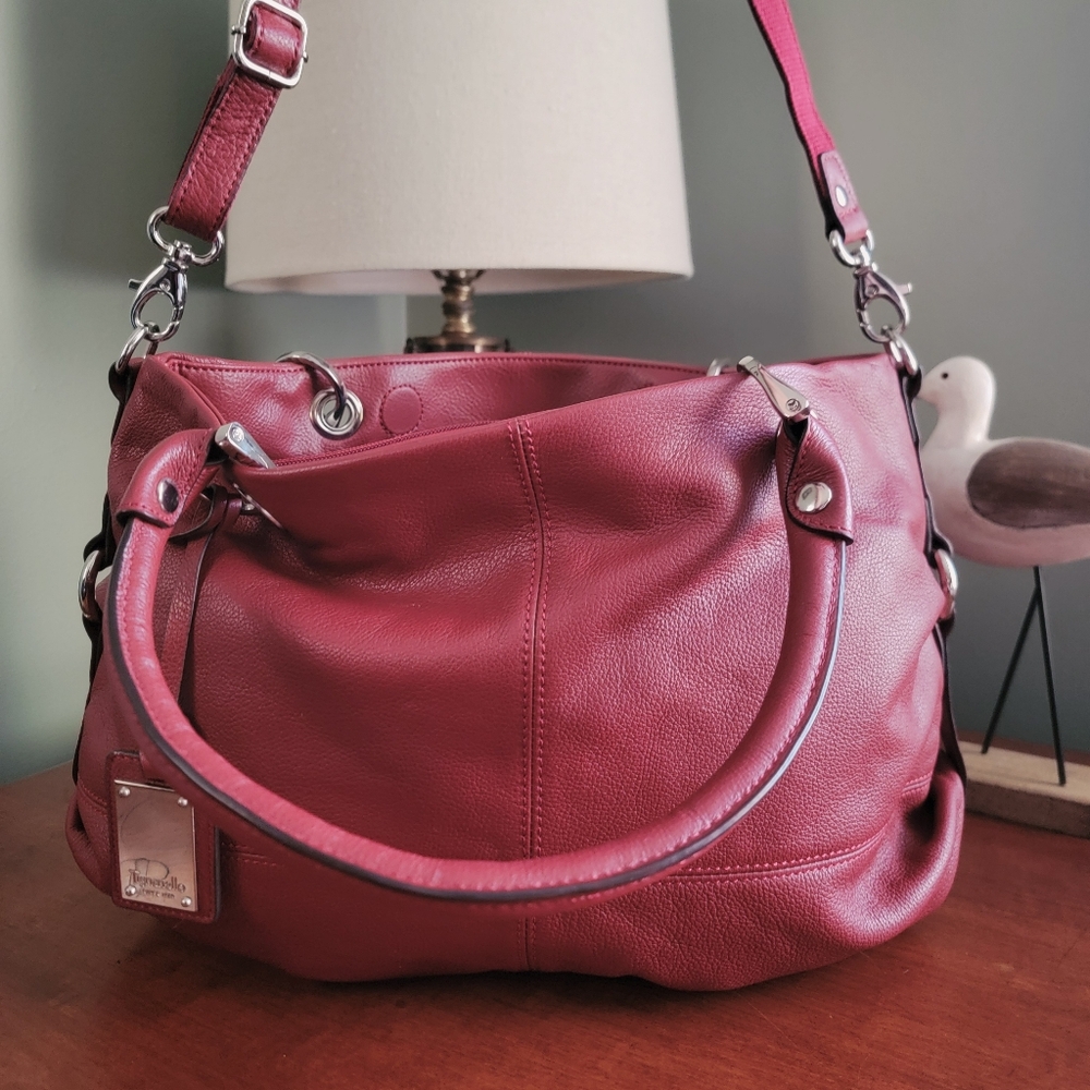 Tignanello Red Pebbled Leather Large Satchel Shoulder Bag Purse